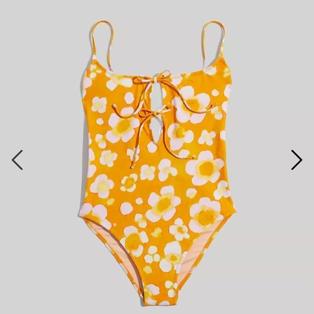 Madewell Second Wave Tie-Front One-Piece Swimsuit in Watercolor Floral